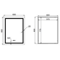 Дзеркало настінне Mideya (MI2) 600х800 мм, прямокутне, з LED-підсвіткою Touch,  антизапотіванням, димером, рег. яскравості Qtap QTAP фото 1