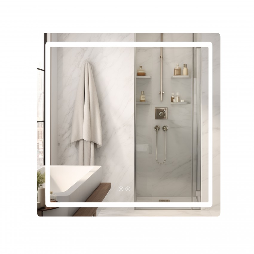 Дзеркало настінне Mideya (MI2) 700х800 мм, прямокутне, з LED-підсвіткою Touch, антизапотіванням, димером, рег. яскравості Qtap QTAP