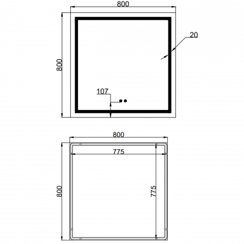 Дзеркало настінне Mideya (MI1) 800x800 мм, прямокутне, з LED-підсвіткою Touch, антизапотіванням, димером, рег. яскравості Qtap QTAP фото 1