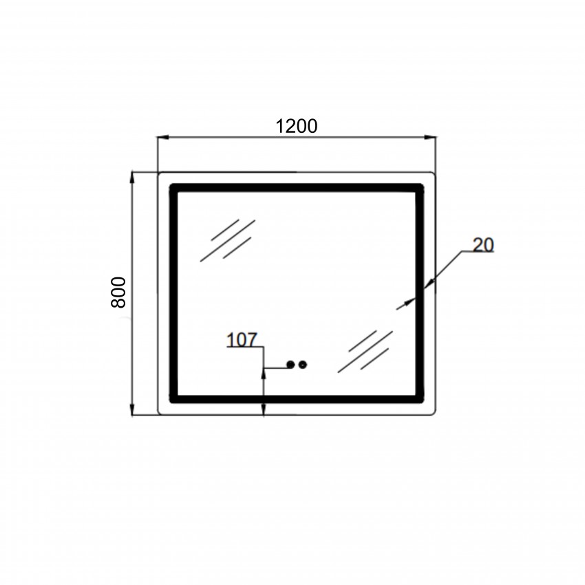 Дзеркало настінне Mideya (MI2) 1200х800 мм, прямокутне, з LED-підсвіткою Touch, антизапотіванням, димером, рег. яскравості Qtap QTAP фото 1