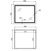 Дзеркало настінне Mideya (MI2) 800х700 мм, прямокутне, з LED-підсвіткою Touch, антизапотіванням, димером, рег. яскравості Qtap QTAP фото 1