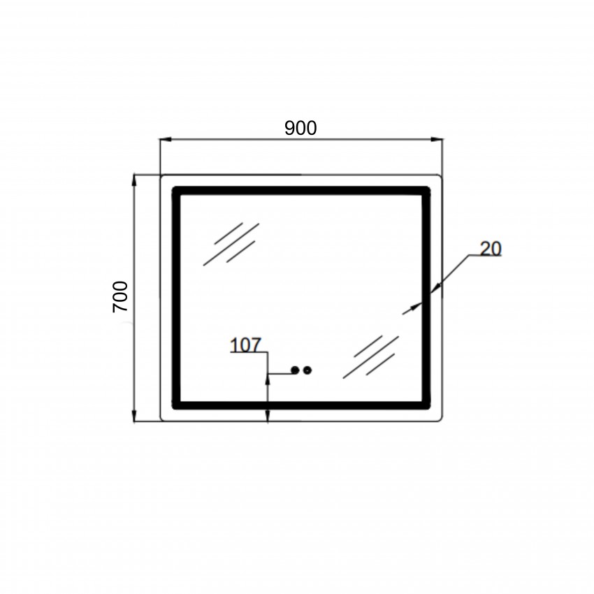 Дзеркало настінне Mideya (MI2) 900х700 мм, прямокутне, з LED-підсвіткою Touch, антизапотіванням, димером, рег. яскравості Qtap QTAP фото 1
