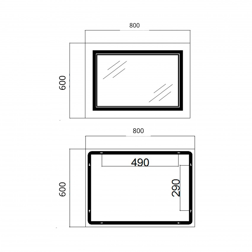 Дзеркало настінне Cardinal (CA1) 800х600 мм, прямокутне, з LED-підсвіткою Touch, антизапотіванням, димером, рег. темп. кольору (3000-6500K), Reverse Qtap QTAP фото 1