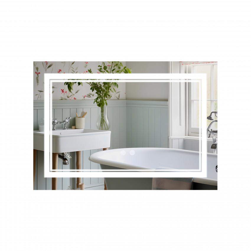 Дзеркало настінне Cardinal (CA1) 800х600 мм, прямокутне, з LED-підсвіткою Touch, антизапотіванням, димером, рег. темп. кольору (3000-6500K), Reverse Qtap QTAP