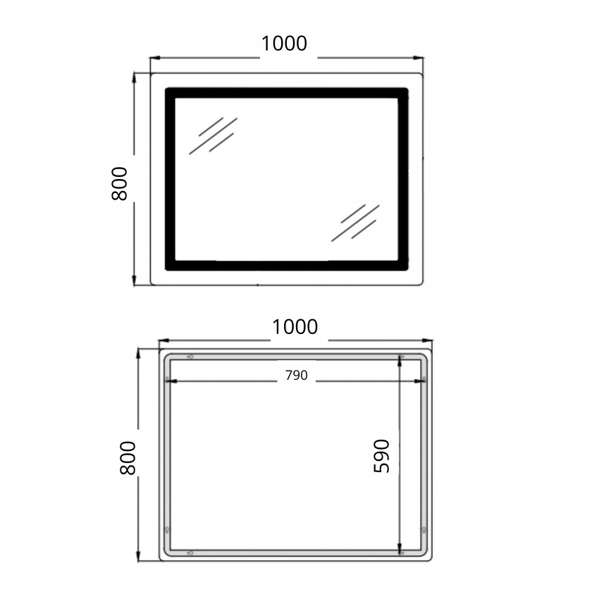 Дзеркало настінне Cardinal (CA2) 1000х800 мм, прямокутне, з LED-підсвіткою Touch, антизапотіванням, димером, рег. темп. кольору (3000-6500K) Qtap QTAP фото 1