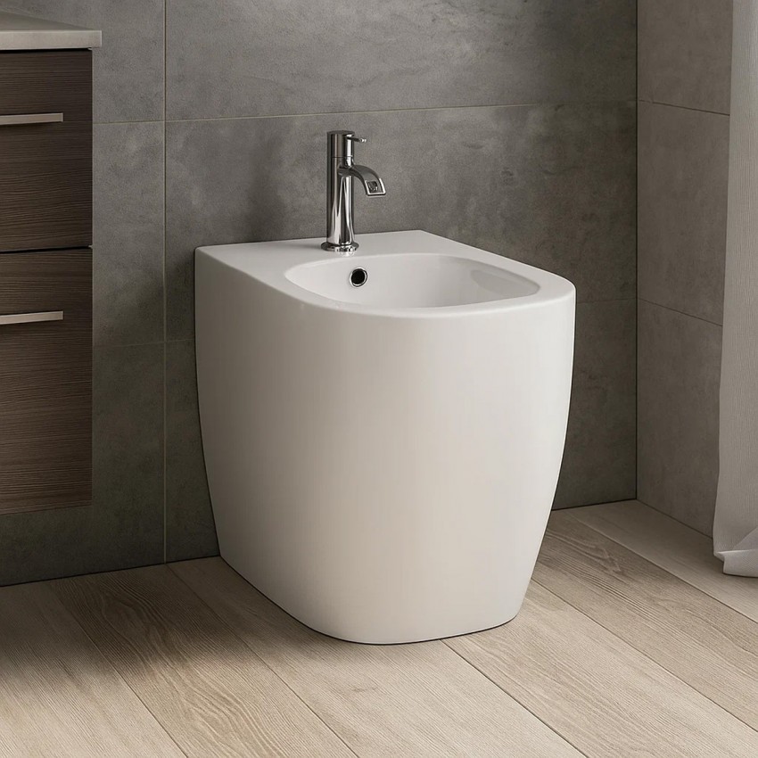 004 432 003 OVVIO Біде підлогове, приставне до стіни, колір білий мат (1 сорт) NIC Design фото 3