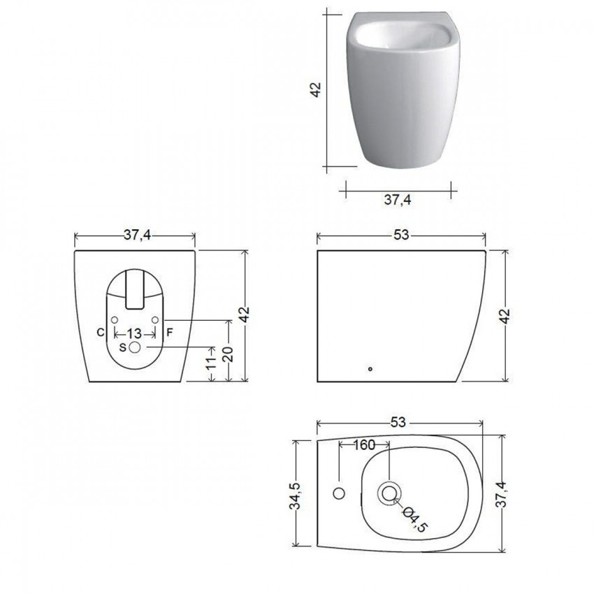 004 432 003 OVVIO Біде підлогове, приставне до стіни, колір білий мат (1 сорт) NIC Design фото 1