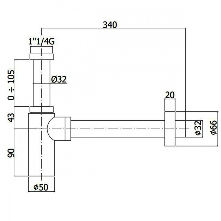 ZACC240ST сифон для раковини, нерж. сталь (1 сорт) Paffoni фото 1