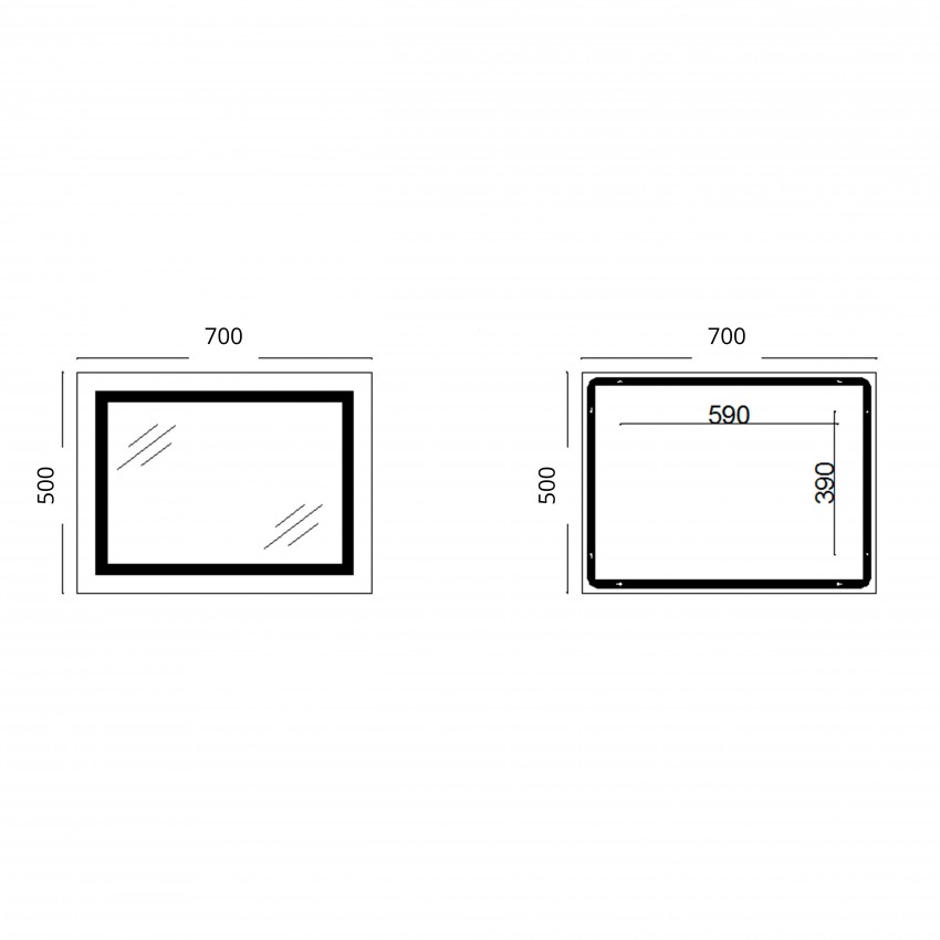 Дзеркало настінне Kubis (KU1) 700х500 мм, прямокутне, з LED-підсвічуванням Touch,  антизапотіванням, димером, рег. яскравості Lidz LIDZ фото 1