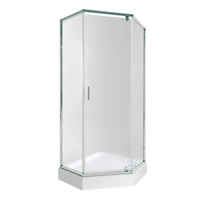 Набір: Душова кабіна Scorpio CRM10995-AC6, 2120x900x900 мм, п'ятикутна, скло прозоре 6 мм CalcLess + Душовий піддон Diamond 309912 Qtap QTAP