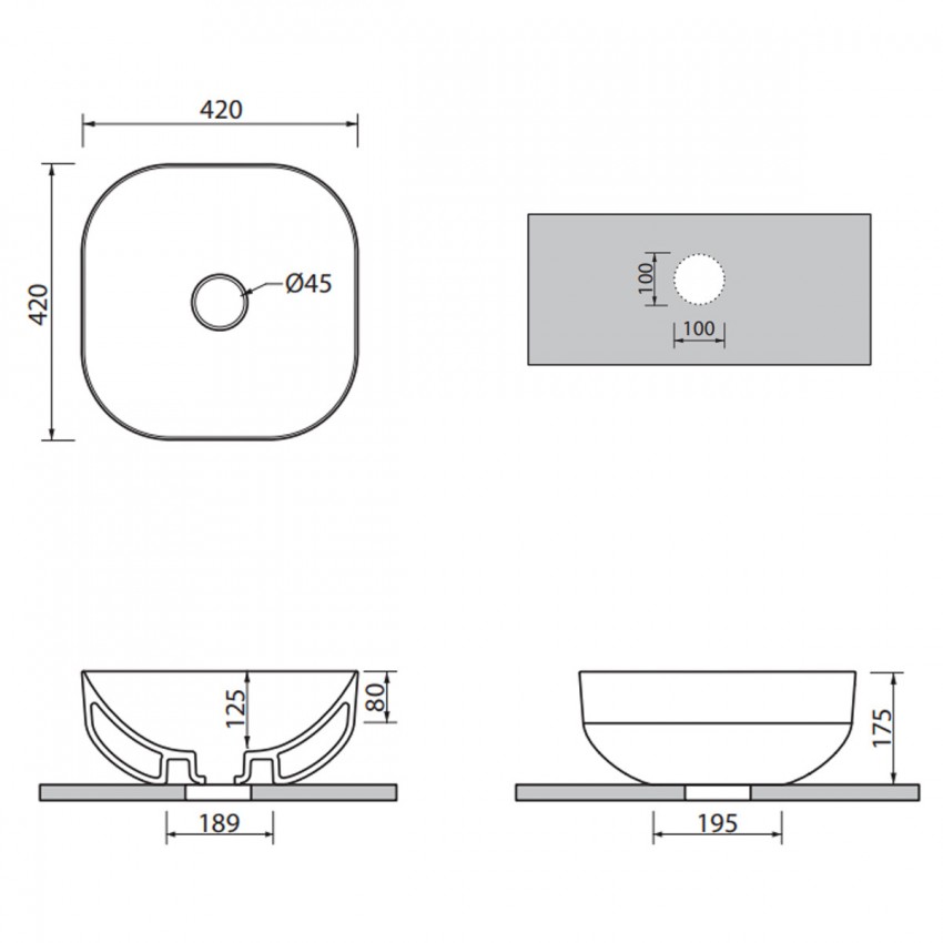 MBLVP1  POOL 1  раковина на стільницю без перелива 42х42, в кольорі графіт (1 сорт) SDR фото 2