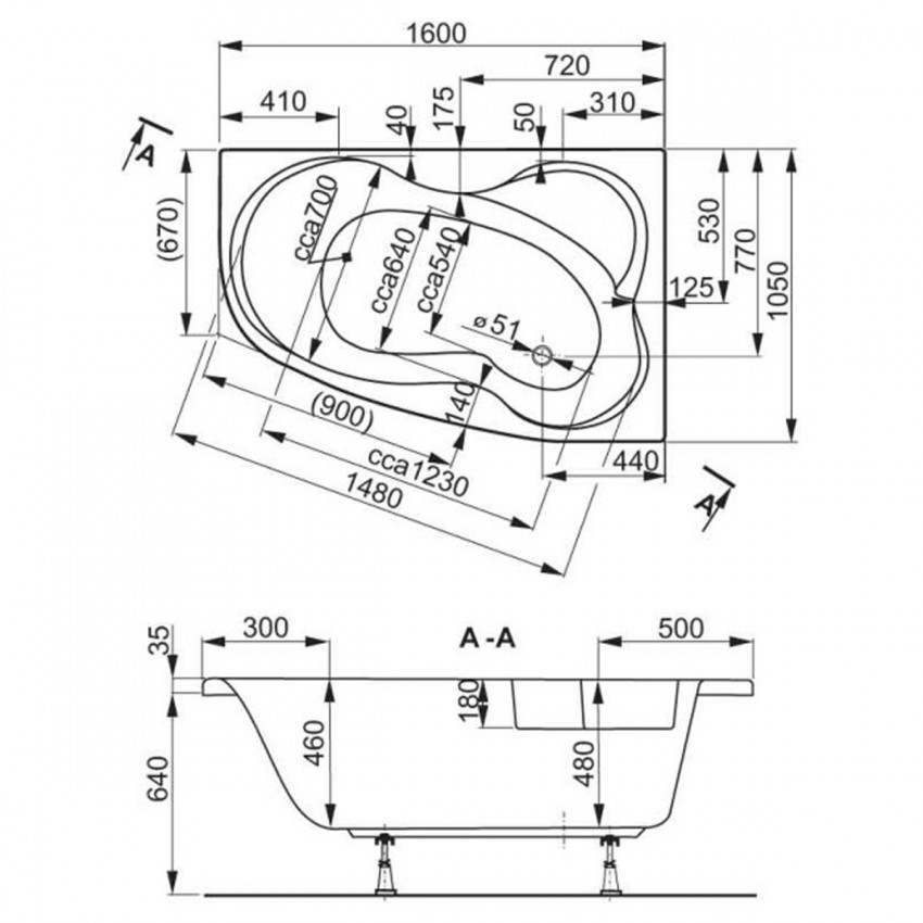 VPBA163MEL3PX-04 Melite Ванна 160x105 правостороння з панелю VPPP16009FP3 +VPSET007 ніжки, біла (1 сорт) VAGNERPLAST фото 2