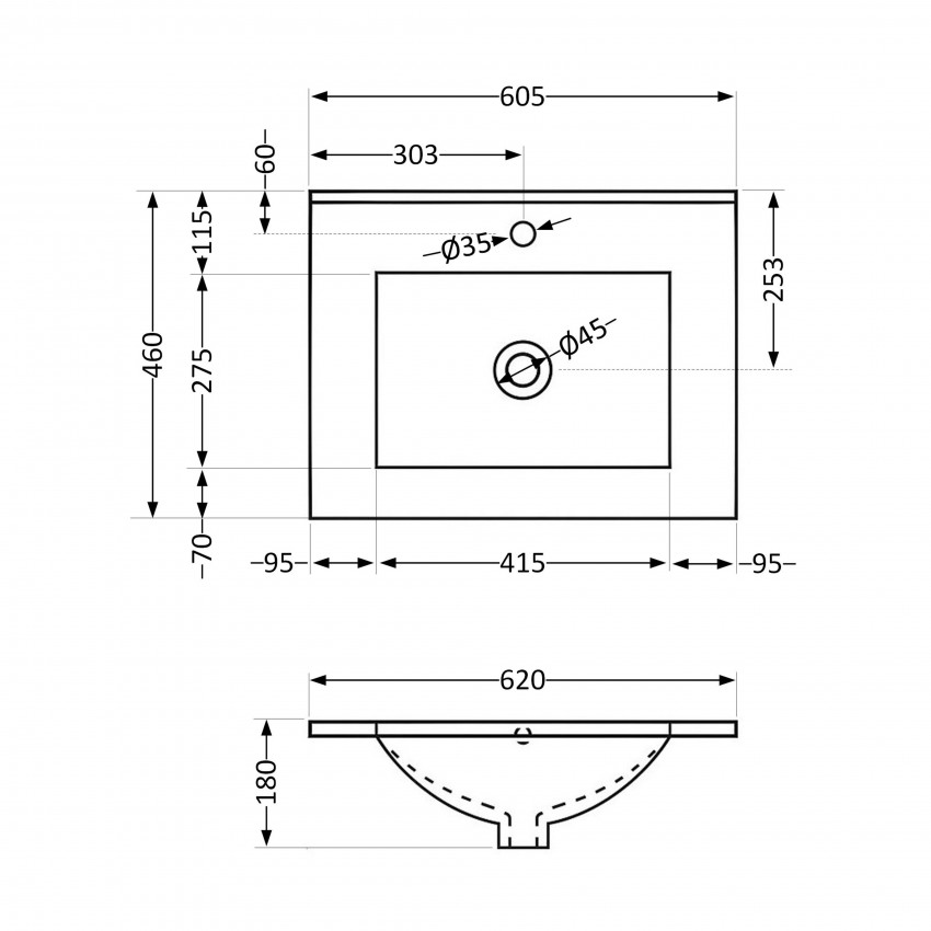 Раковина врізна меблева Albatross 620х460х180 мм, White, прямокутна, без донного клапана QT01113060CW1 Qtap QTAP фото 1