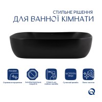 Комплект Qtap Robin: Раковина накладна прамокутна 600x390x150 мм Matt Black + Донний клапан PU03 QTAP фото 2