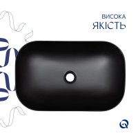 Комплект Qtap Robin: Раковина накладна прамокутна 600x390x150 мм Matt Black + Донний клапан PU03 QTAP фото 3
