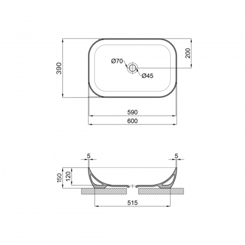 Раковина накладна Robin 600x390x150 мм, Matt Black, прямокутна, без донного клапана QT132143PMBMBN Qtap QTAP фото 1