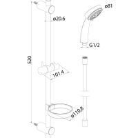 760100310 Contour, душ.комплект: ручн.душ 3 ф-ції d 81 мм, штанга 600 мм, шланг 1750 мм, шт ( (1 сорт) Damixa фото 2