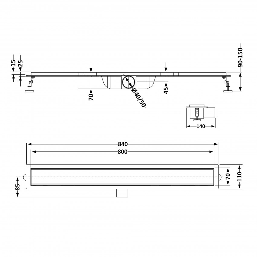 Лінійний трап із нержавіючої сталі Scorpio FA800 (поворотний сифон/сухий затвор) Qtap QTAP фото 1