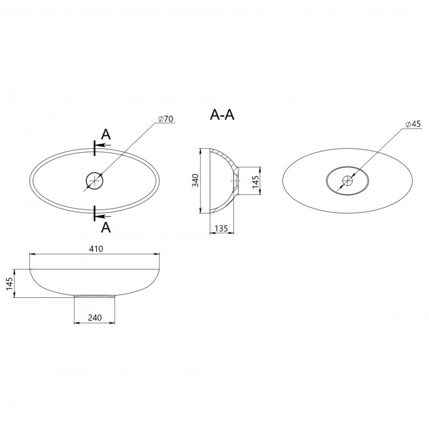 Раковина накладна Dove 415x340x140 мм, Matt Black, овальна, без донного клапана QT06116062AMB Qtap QTAP фото 1