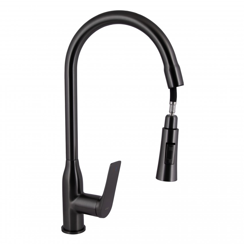 Змішувач для кухні Vlasta New, Gunmetal Black PVD (k35) з висувним виливом QTVLA344GMB45647 Qtap QTAP фото 2