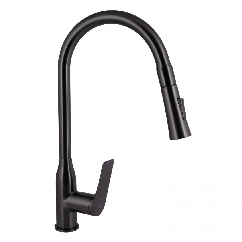 Змішувач для кухні Vlasta New, Gunmetal Black PVD (k35) з висувним виливом QTVLA344GMB45647 Qtap QTAP