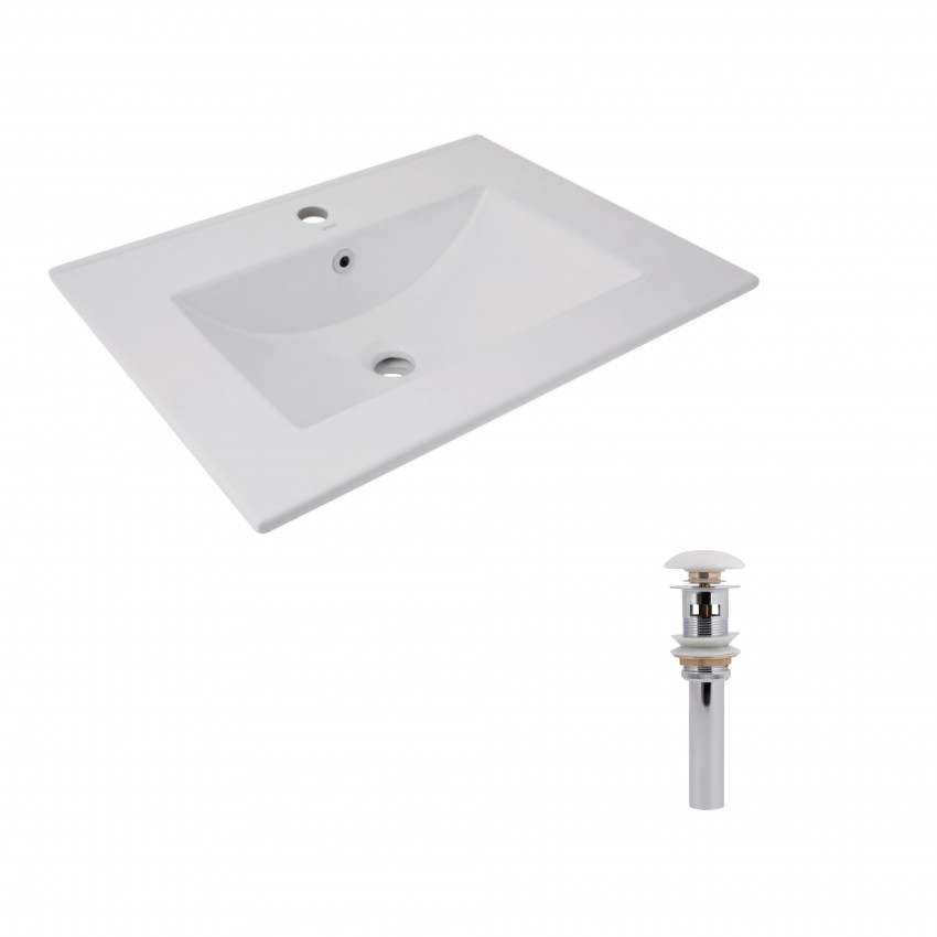 Комплект Albatross: Раковина врізна меблева 620x460x180 мм, White, прямокутна + Донний клапан Pop-up PU02O QTAP