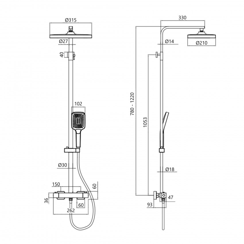 Душова система універсальна Sloup, Chrome термостатична, на два споживача QTSL57103KNC Qtap QTAP фото 1