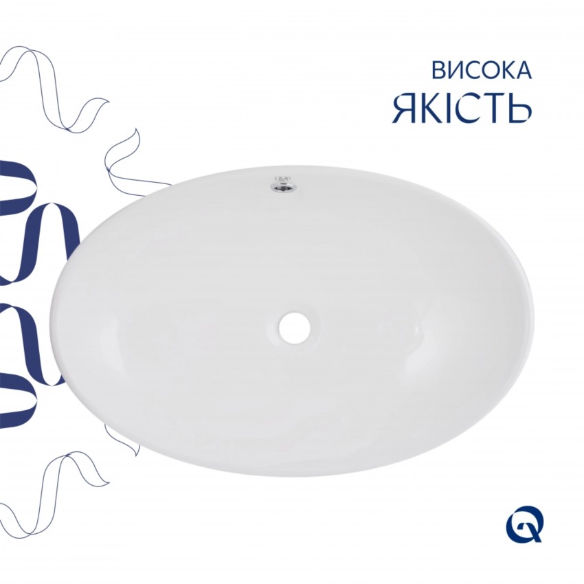 Раковина накладна Dove 635x420x150 мм, White, овальна, без донного клапана QT06118168W Qtap QTAP фото 3
