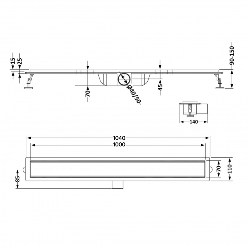 Лінійний трап із нержавіючої сталі Taurus Tile1000 з сухим затвором під плитку Qtap QTAP фото 1