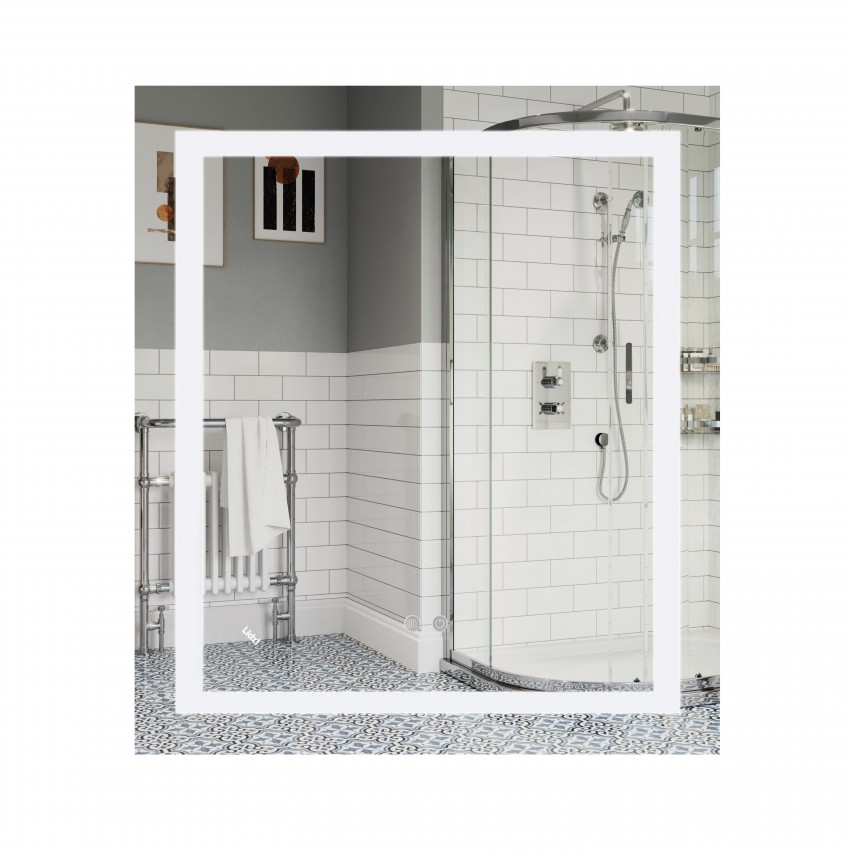 Дзеркало настінне Kubis (KU1) 700х800 мм, прямокутне, з LED-підсвічуванням Touch, антизапотіванням, димером, рег. яскравості Lidz LIDZ