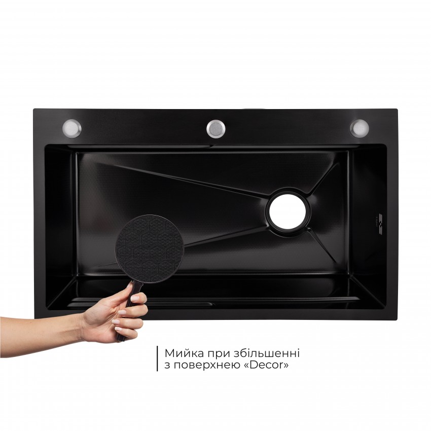Мийка для кухні інтегрована Handmade H7545B Decor Black PVD Honeycomb 3,0/1,0 мм LDH7545BDECPVD48373 Lidz LIDZ фото 3