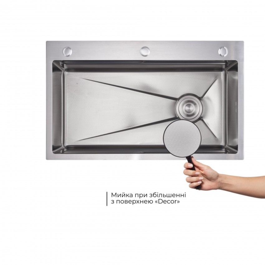 Комплект Lidz Handmade H7545 Мийка для кухні інтегрована Decor Honeycomb LDH7545DEC48372 + Lidz (BLA) Подрібнювач для кухонного миття LIDZ фото 3