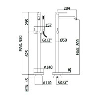 LIG 032 NO LIGHT Змішувач ванни з підлоги, з ручним душем, чорн.мат (1 сорт) Paffoni фото 1