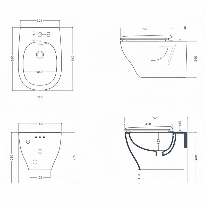 TEB004 17; 00 TEN Біде підвісне, чорний матовий (1 сорт) ArtCeram фото 1