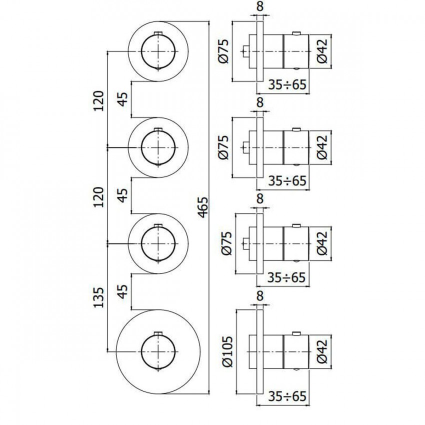 MDE019CR Paffoni modular box  Зовнішня частина до термостата на 3 вих, вертик./горизонт. установка,хром (1 сорт) Paffoni фото 4