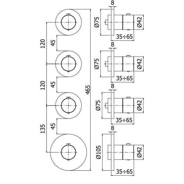 MDE019CR Paffoni modular box  Зовнішня частина до термостата на 3 вих, вертик./горизонт. установка,хром Paffoni фото 4