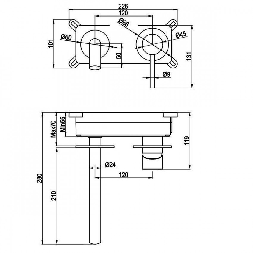 550537C Flow Змішувач прихованого монтажу для раковини, хром (1 сорт) DEVIT фото 2