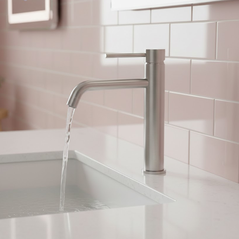 550533N Flow Змішувач д/раковини, високий, brushed nickel (1 сорт) DEVIT