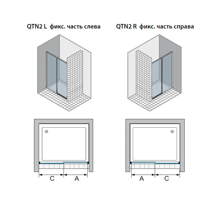 QTN2 R 1400 A10 CSH Acqua R 5000 2-секційні розсувні двері в нішу 1400 мм. (1 сорт) DUKA фото 1