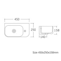 450250R Do It Раковина підвісна/меблева 450х250 см, 1 отвір під змішувач справа, білий глянець (1 сорт) DEVIT фото 1
