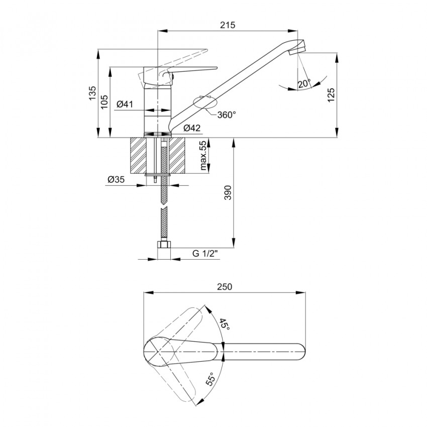 Змішувач для кухні Nicole 002, Chrome (k35) LDNIC002CRM21878 Lidz LIDZ фото 1