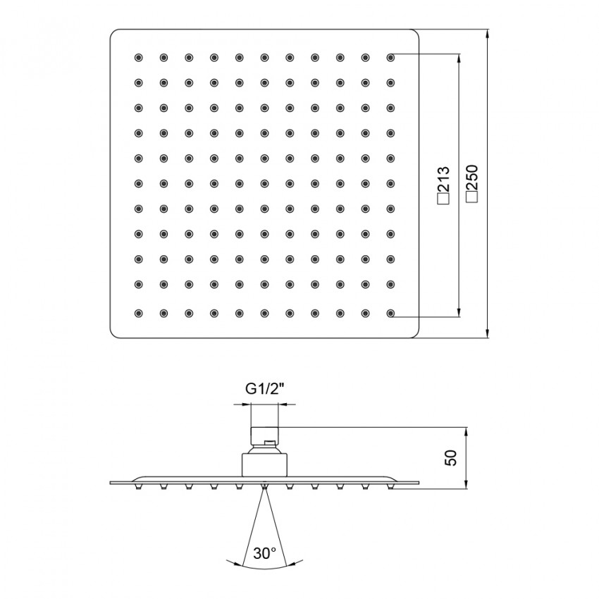 Лійка для верхнього душу Niagara 225, 250x250 мм, Chrome прямокутна LDNIA225NKS32452 Lidz LIDZ фото 1