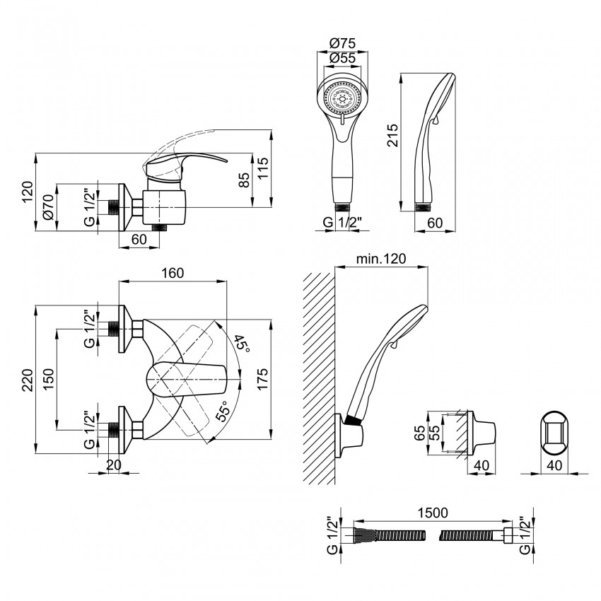 Змішувач для душу Mars 010, Chrome (k40) із душовим гарнітуром LDMAR010CRM34892 Lidz LIDZ фото 1