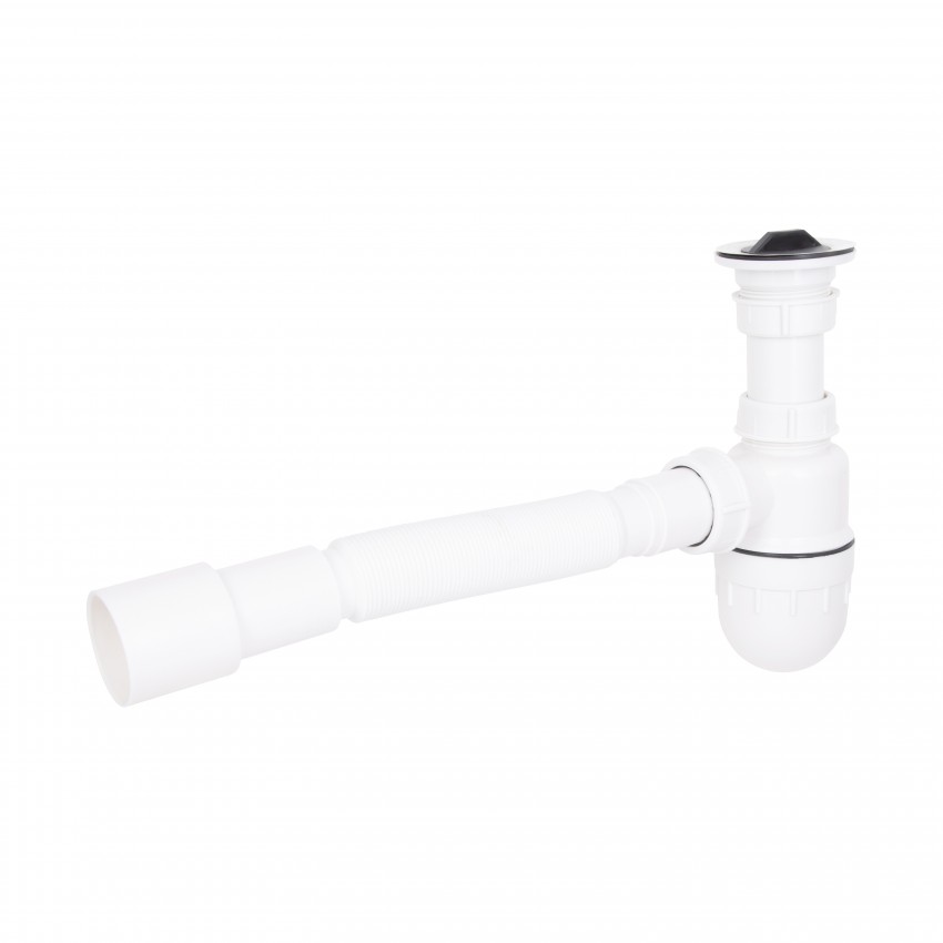 Сифон для умивальника LU02 (60 06 Y001 00) випуск 70 мм без гайки, колбовий (вихід гофра 40/50 мм) Lidz LIDZ