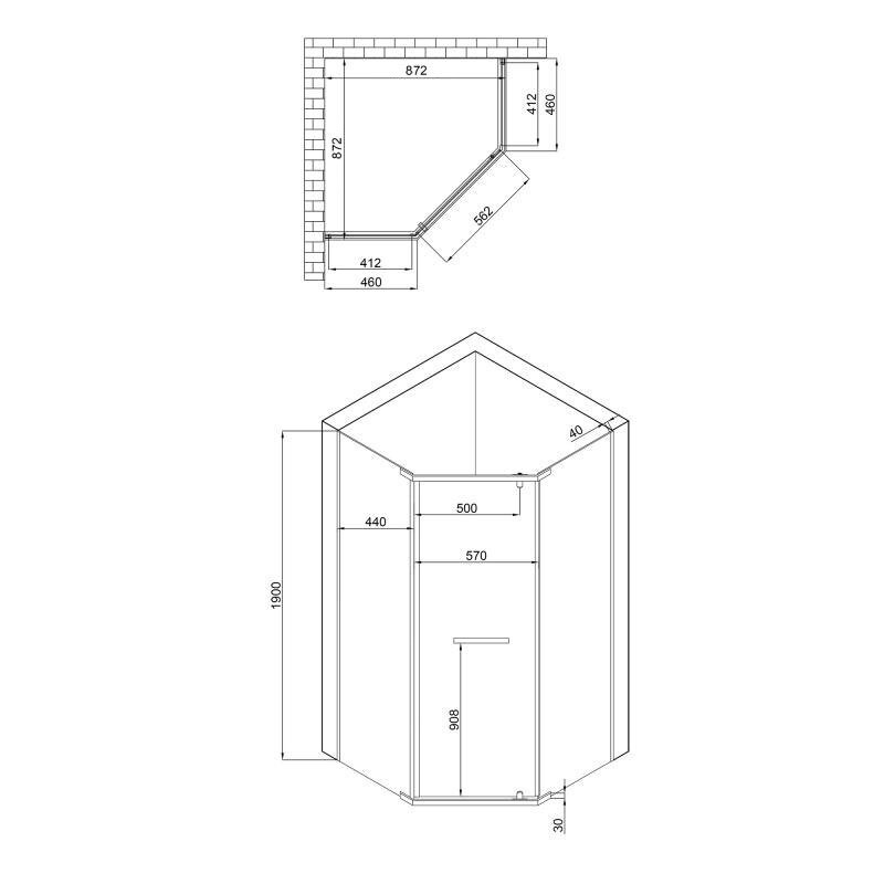 Душова кабіна Dozorca SC90x90.CRM.LOW.TR п'ятикутна, для низьк. піддону, висота 190 см, скло проз. 6 мм, без піддону Lidz LIDZ фото 1