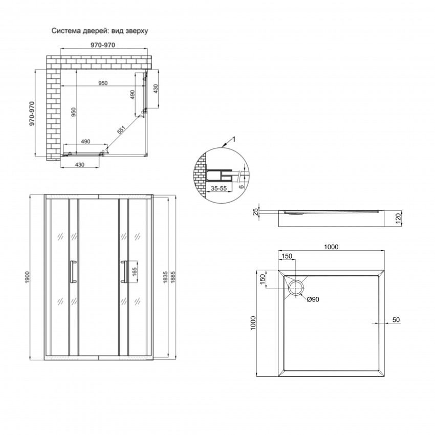 Набір: Душова кабіна Taurus CRM1011SC6, квадратна, скло прозоре 6 мм + Душовий піддон Tern 301112 Qtap QTAP фото 1