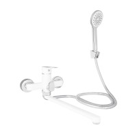 Змішувач для ванни Latwa 005, White (k35) з довгим поворотним виливом та душовим гарнітуром LDLAT005WHI45425 Lidz