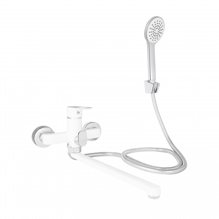 Змішувач для ванни Latwa 005, White (k35) з довгим поворотним виливом та душовим гарнітуром LDLAT005WHI45425 Lidz LIDZ