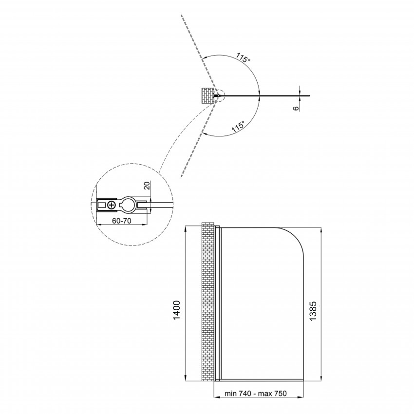 Шторка для ванни Standard BLM407513APL, 75x140 см, скло 6 мм Pear, розпашна, ліва Qtap QTAP фото 1
