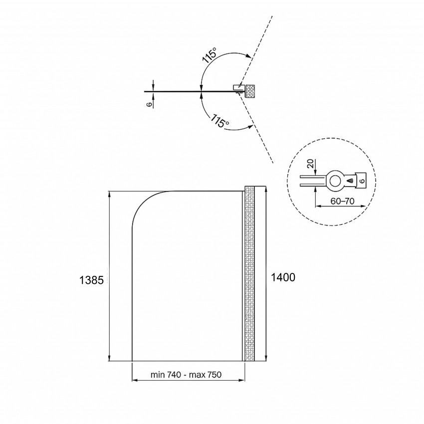 Шторка для ванни Standard BLM407513APR, 75x140 см, скло 6 мм Pear, розпашна, права Qtap QTAP фото 1